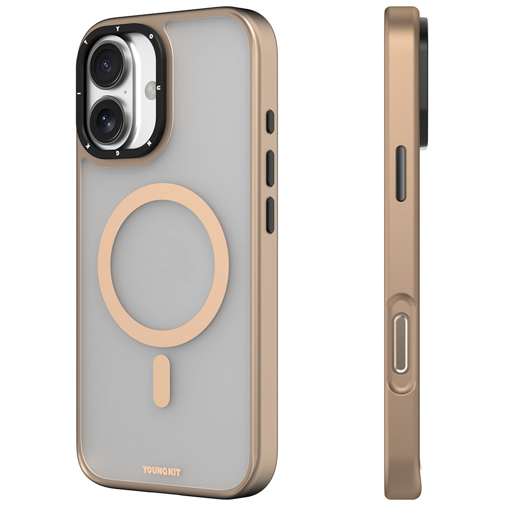 Apple iPhone 16 Kılıf M-safe Şarj Özellikli Cam Arka Yüzey TPU Youngkit Gemstone Serisi Kapak Gri