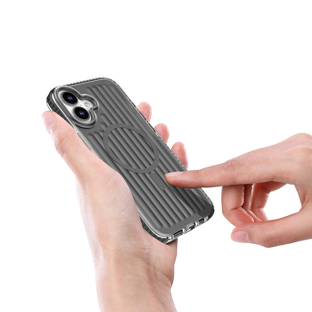 iPhone 16 Kılıf Magsafe Şarj Özellikli Oyuklu Tasarım Mutural Bumpy Clear Kılıf Mavi