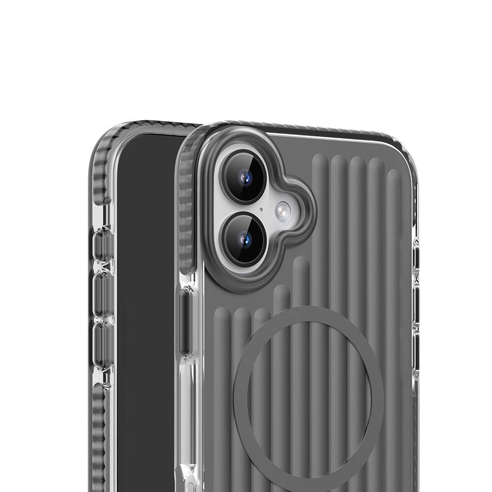 iPhone 16 Kılıf Magsafe Şarj Özellikli Oyuklu Tasarım Mutural Bumpy Clear Kılıf Rose Gold