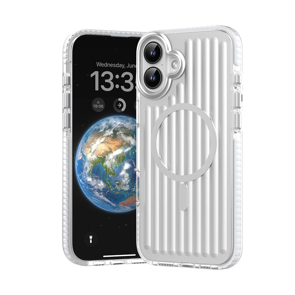 Apple iPhone 16 Kılıf M-safe Şarj Özellikli Oyuklu Tasarım Mutural Bumpy Clear Kapak