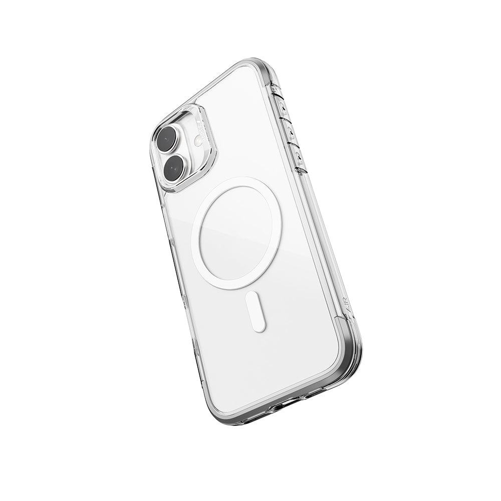 Apple iPhone 16 Kılıf M-safe Şarj Özellikli Raptic Air Serisi Airbag Tasarımlı Metal Köşelikli Şeffaf Kapak Gümüş