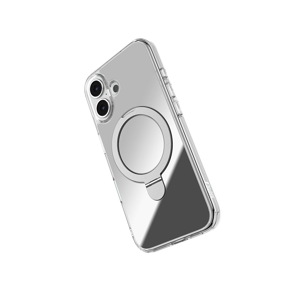 Apple iPhone 16 Kılıf M-safe Şarj Özellikli Raptic Air Stand Serisi Aynalı Arka Yüzey Standlı Kapak Gri