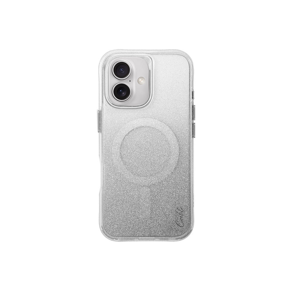 iPhone 16 Kılıf Magsafe Şarj Özellikli Simli Arka Yüzey Askı Aparatlı Coehl Lumino Kılıf Gümüş