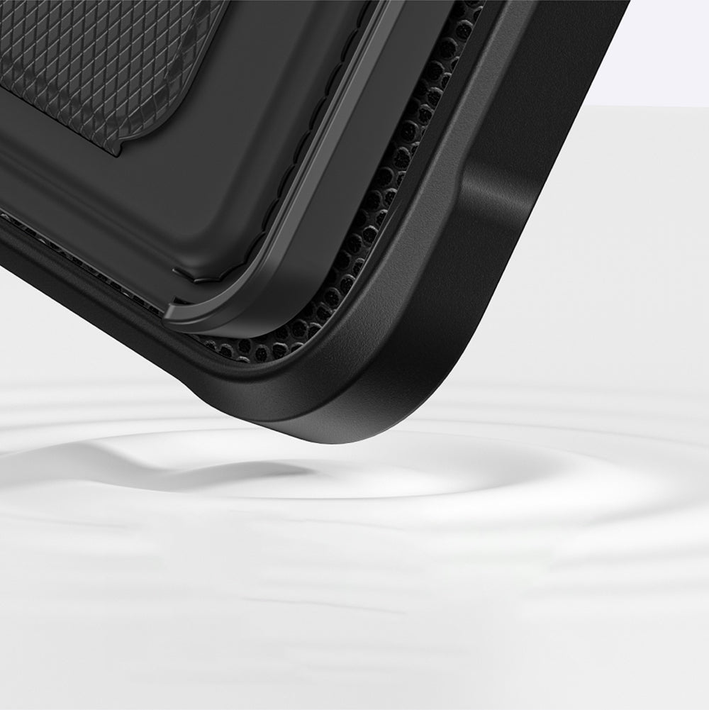 iPhone 16 Kılıf Magsafe Şarj Özellikli Standlı Kartlıklı Set Amazingthing Glamour Luxe Serisi Kılıf Siyah