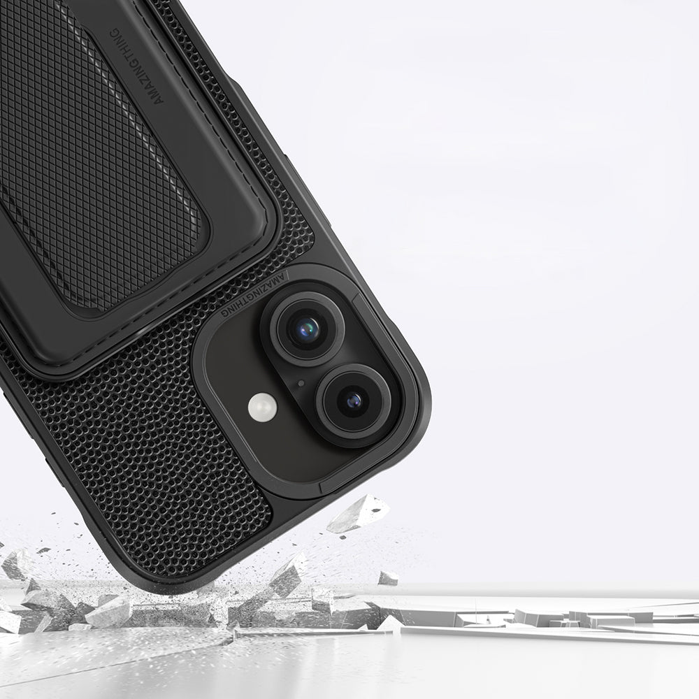 iPhone 16 Kılıf Magsafe Şarj Özellikli Standlı Kartlıklı Set Amazingthing Glamour Luxe Serisi Kılıf Siyah