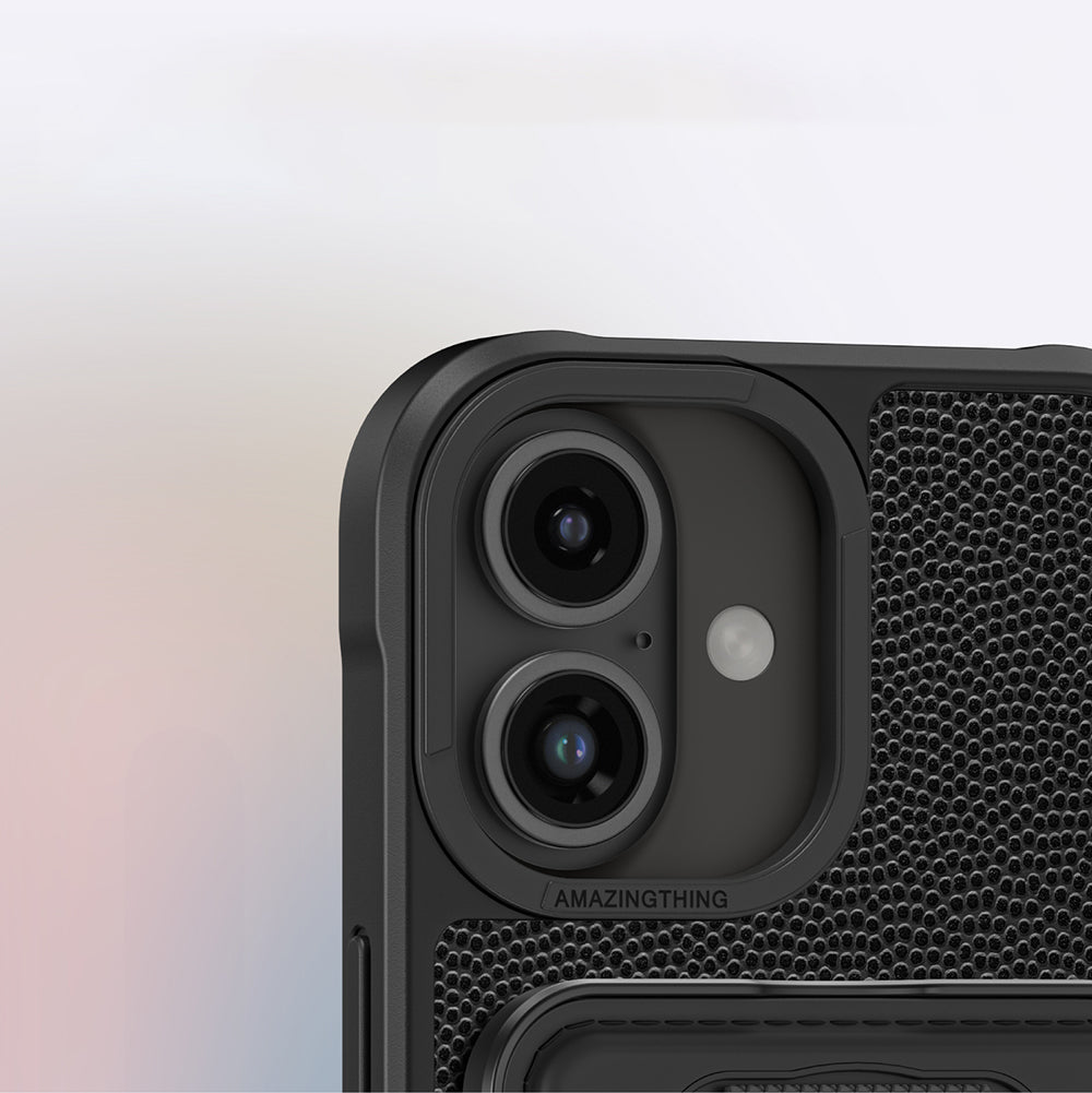 iPhone 16 Kılıf Magsafe Şarj Özellikli Standlı Kartlıklı Set Amazingthing Glamour Luxe Serisi Kılıf Siyah