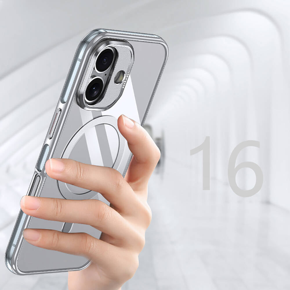 iPhone 16 Kılıf Magsafe Şarj Özellikli Wlons Standlı Efsane Kılıf Gri