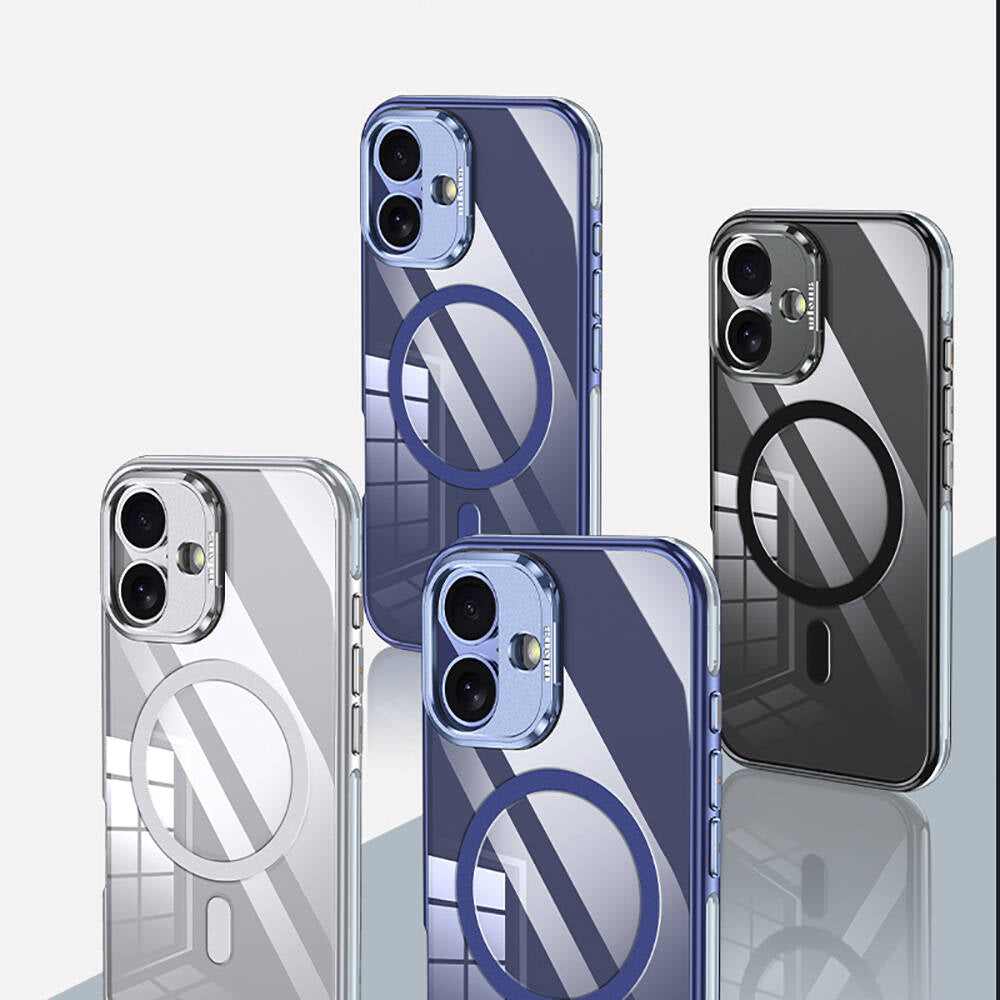 iPhone 16 Kılıf Magsafe Şarj Özellikli Wlons Standlı Efsane Kılıf Mavi