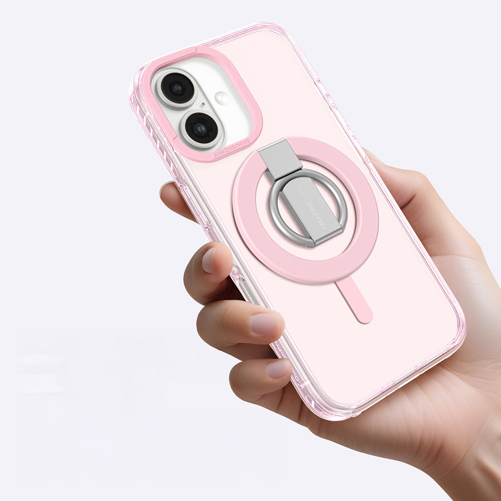 iPhone 16 Kılıf Magsafe Şarj Özellikli Yüzük Standlı Amazingthing Titan Pro Serisi Kılıf Siyah