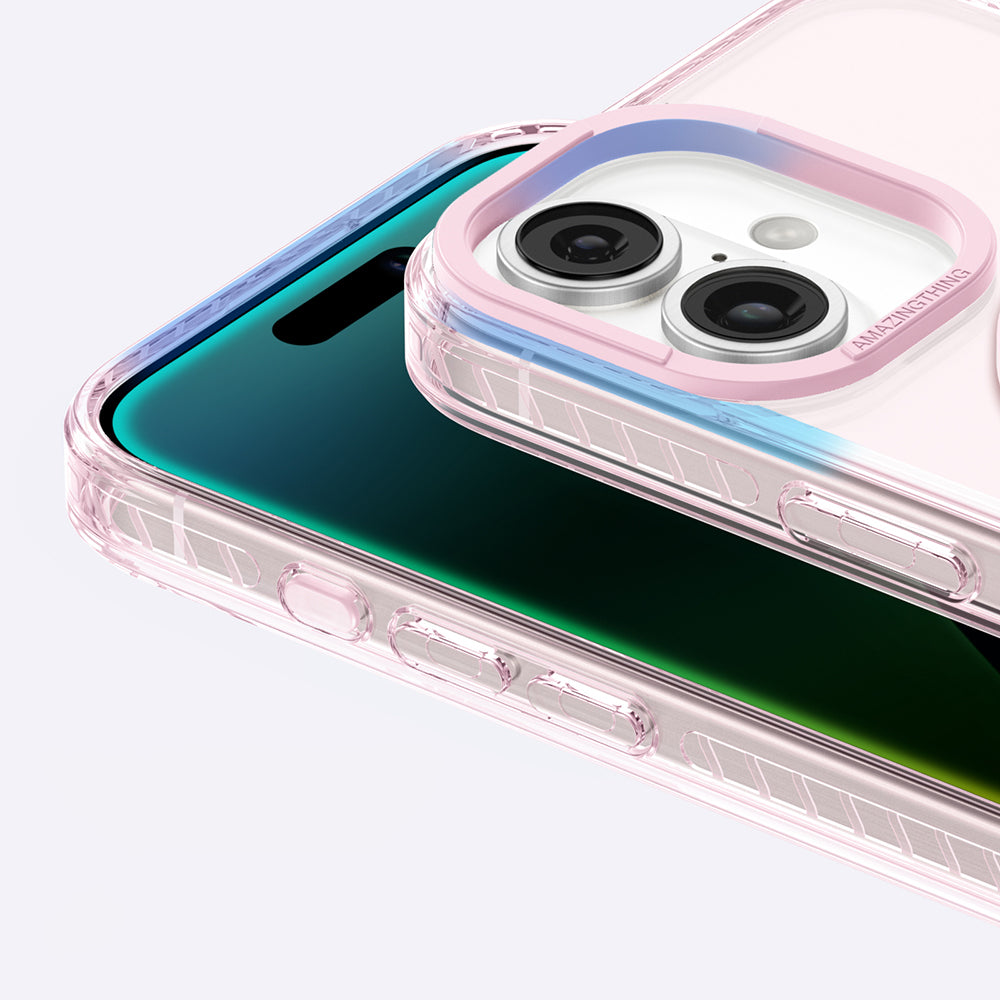 iPhone 16 Kılıf Magsafe Şarj Özellikli Yüzük Standlı Amazingthing Titan Pro Serisi Kılıf Pembe