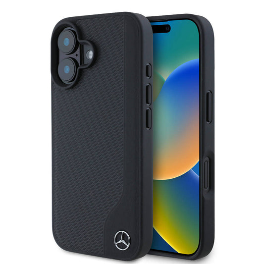iPhone 16 Kılıf Mercedes Benz Orjinal Lisanslı Magsafe Şarj Özellikli 3D Metal Logolu Wood Imitation Deri Kılıf Siyah