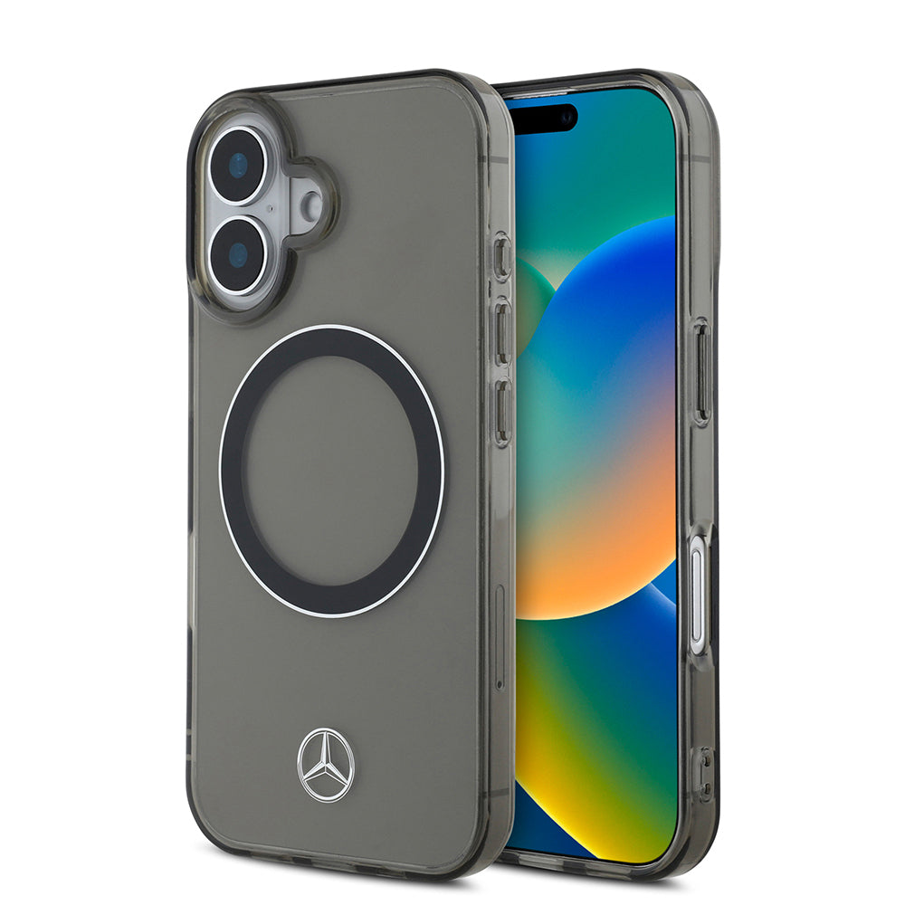 iPhone 16 Kılıf Mercedes Benz Orjinal Lisanslı Magsafe Şarj Özellikli Saydam Yüzey Silver Ring Kılıf Siyah