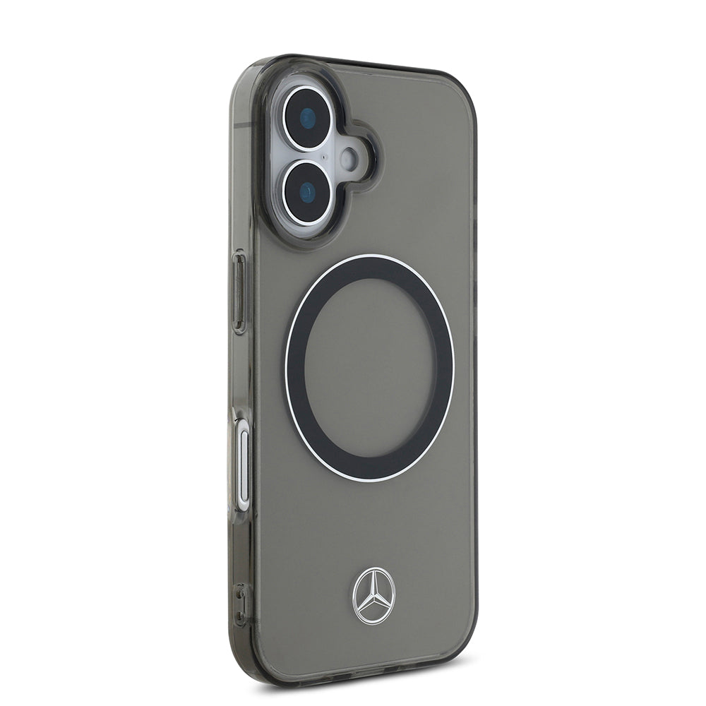 iPhone 16 Kılıf Mercedes Benz Orjinal Lisanslı Magsafe Şarj Özellikli Saydam Yüzey Silver Ring Kılıf Siyah