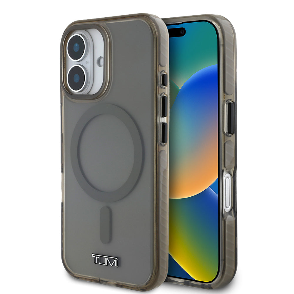 iPhone 16 Kılıf TUMI Orjinal Lisanslı Magsafe Şarj Özellikli Airbagli Transparan Kılıf Siyah