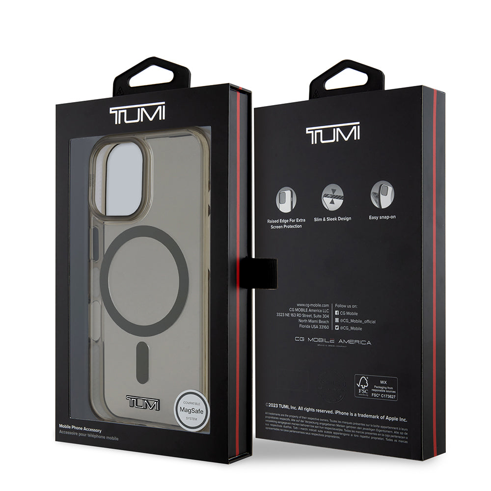 iPhone 16 Kılıf TUMI Orjinal Lisanslı Magsafe Şarj Özellikli Airbagli Transparan Kılıf Siyah