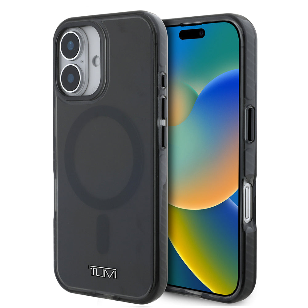 iPhone 16 Kılıf TUMI Orjinal Lisanslı Magsafe Şarj Özellikli Airbagli Transparan Kılıf Siyah