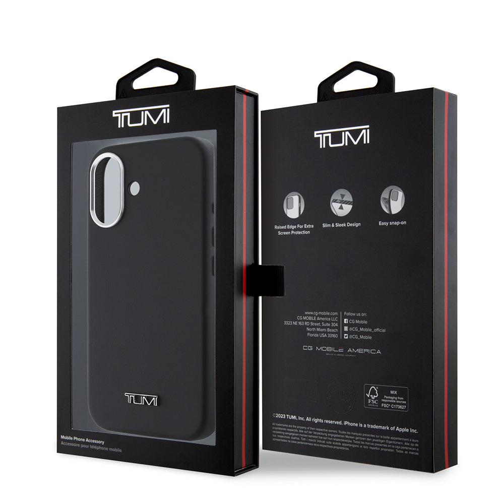 Apple iPhone 16 Kılıf TUMI Orjinal Lisanslı M-safe Şarj Özellikli Metal Yazı Logolu PU Deri Kapak Siyah