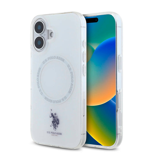 iPhone 16 Kılıf U.S. Polo Assn. Orjinal Lisanslı Magsafe Şarj Özellikli IML Double Horse Logolu Ring Kılıf Beyaz