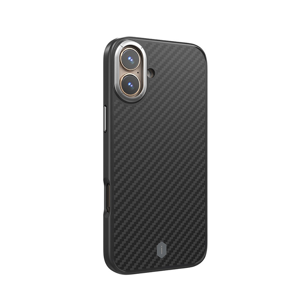 iPhone 16 Kılıf Wiwu DCC-205 Magsafe Şarj Özellikli Aramid Fiber Tasarım Kevlar Kılıf Siyah