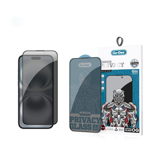 iPhone 16 Plus Go Des 9D Full Cover Privacy Temperli Cam Ekran Koruyucu Siyah