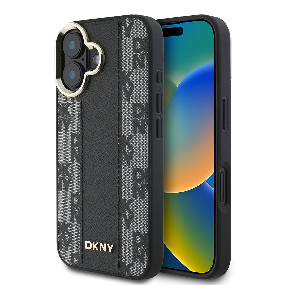 iPhone 16 Plus Kılıf DKNY Orjinal Lisanslı Magsafe Şarj Özellikli 3D Yazılı Checkered Pattern Kılıf Siyah