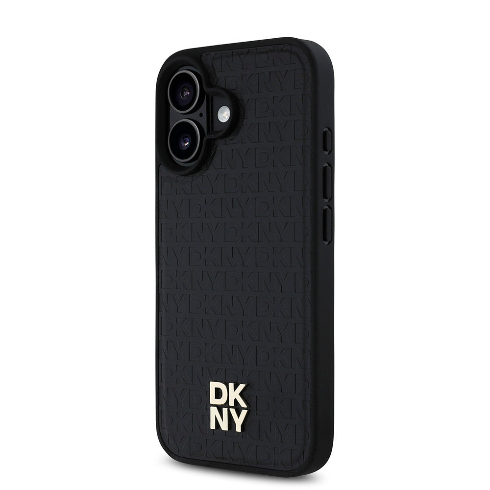 iPhone 16 Plus Kılıf DKNY Orjinal Lisanslı Magsafe Şarj Özellikli 3D Yazılı Repeat Pattern Kılıf Kahverengi