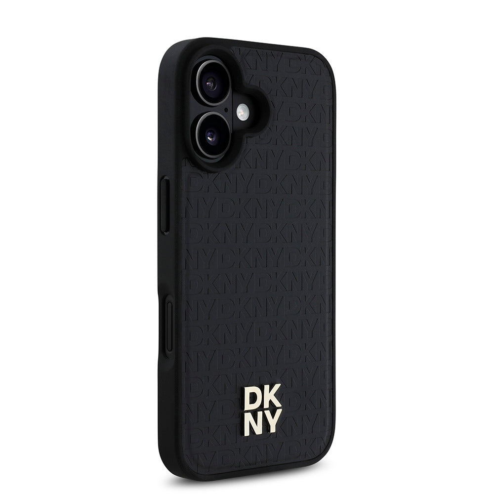 iPhone 16 Plus Kılıf DKNY Orjinal Lisanslı Magsafe Şarj Özellikli 3D Yazılı Repeat Pattern Kılıf Kahverengi