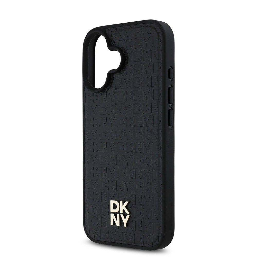 iPhone 16 Plus Kılıf DKNY Orjinal Lisanslı Magsafe Şarj Özellikli 3D Yazılı Repeat Pattern Kılıf Kahverengi