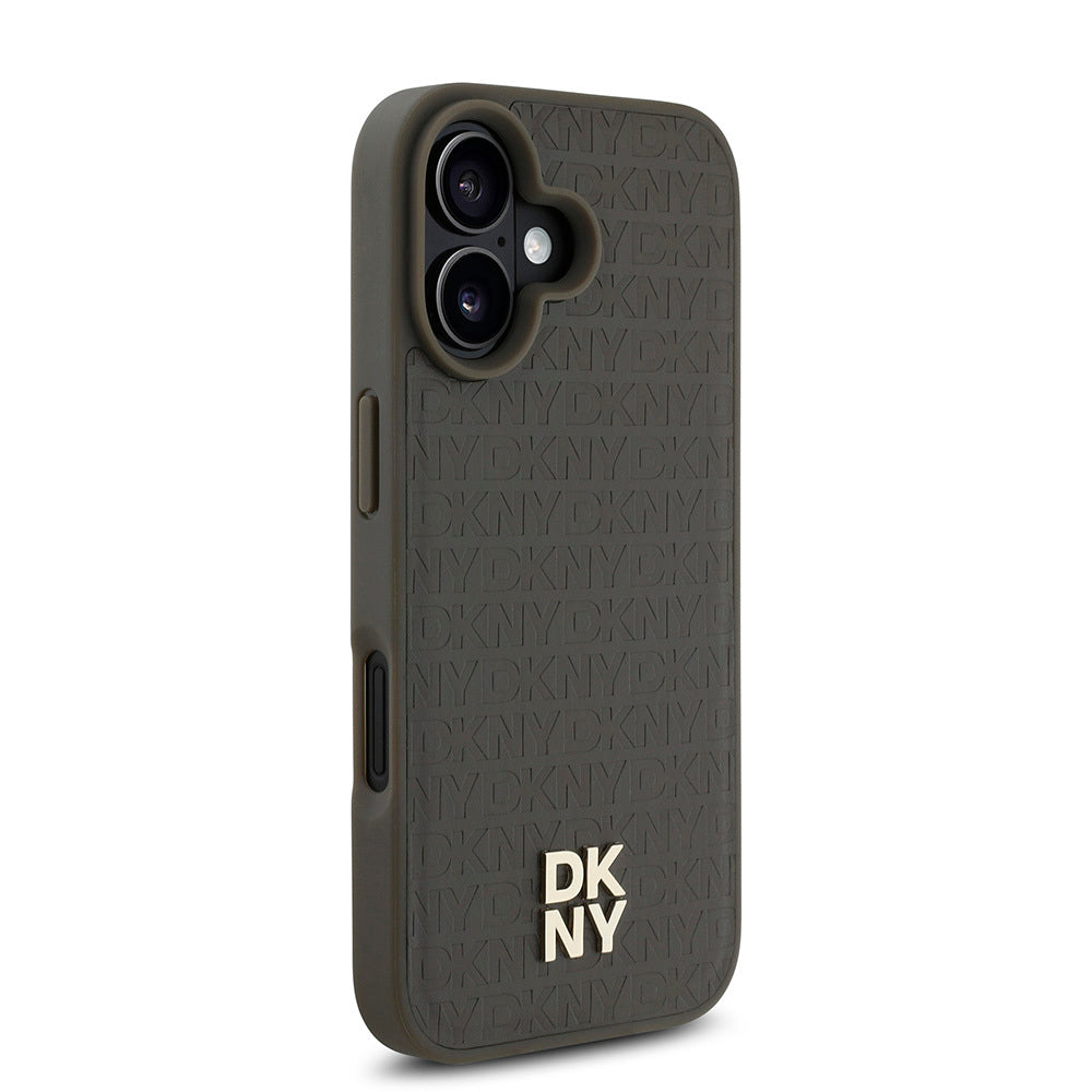 iPhone 16 Plus Kılıf DKNY Orjinal Lisanslı Magsafe Şarj Özellikli 3D Yazılı Repeat Pattern Kılıf Siyah