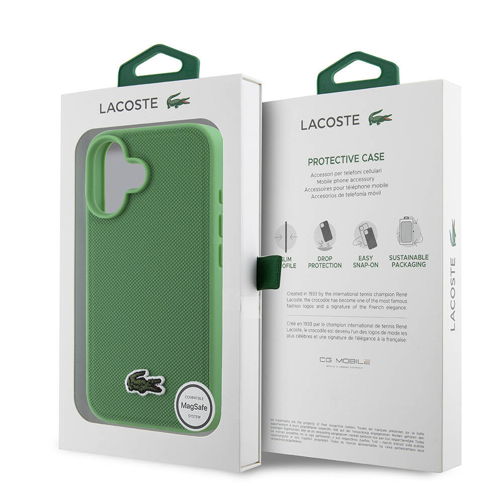 iPhone 16 Plus Kılıf Lacoste Orjinal Lisanslı PU Pike Desenli Arka Yüzey İkonik Timsah Dokuma Logolu Kılıf Lacivert