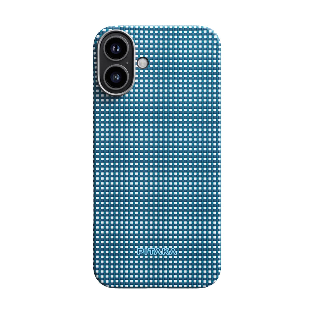 Apple iPhone 16 Plus Kılıf M-safe Şarj Özellikli Aramid Fiber Pitaka Ultra-Slim Classic Serisi Ocean Blue Kapak