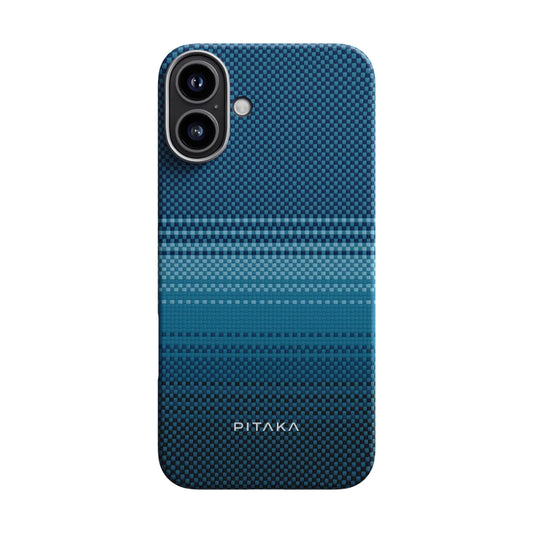 iPhone 16 Plus Kılıf Magsafe Şarj Özellikli Aramid Fiber Pitaka Tactile Woven Sunset-Moonrise Serisi Moonrise Kılıf Mavi