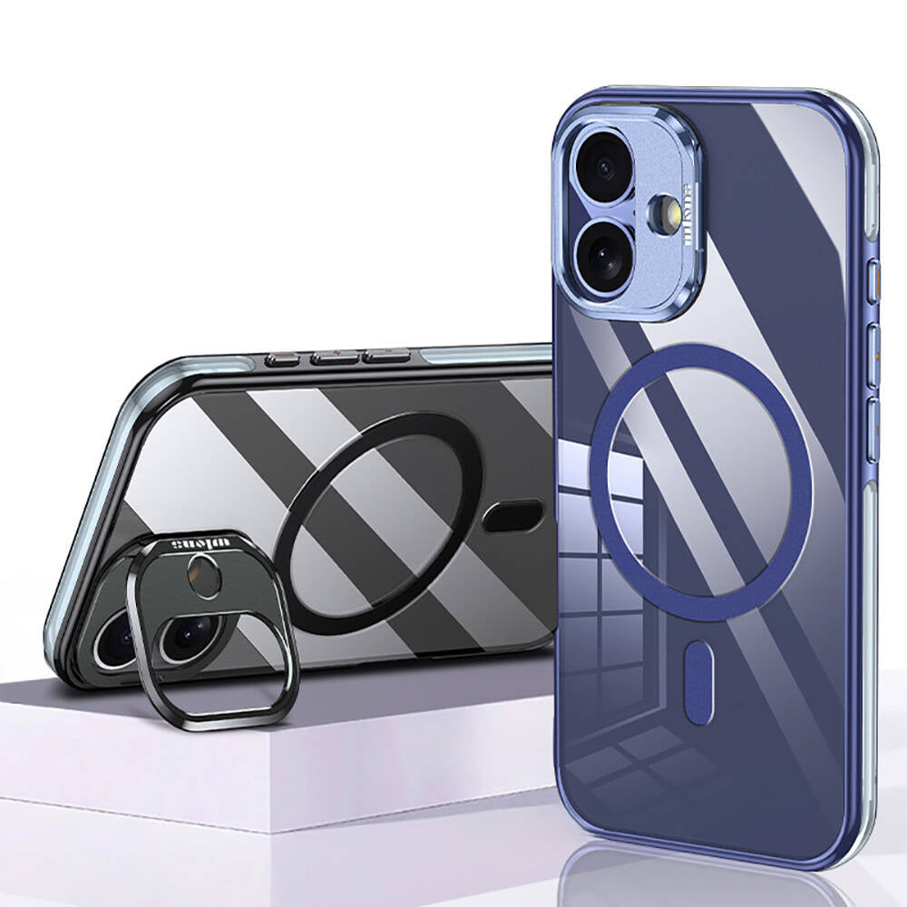 iPhone 16 Plus Kılıf Magsafe Şarj Özellikli Wlons Standlı Efsane Kılıf Gri