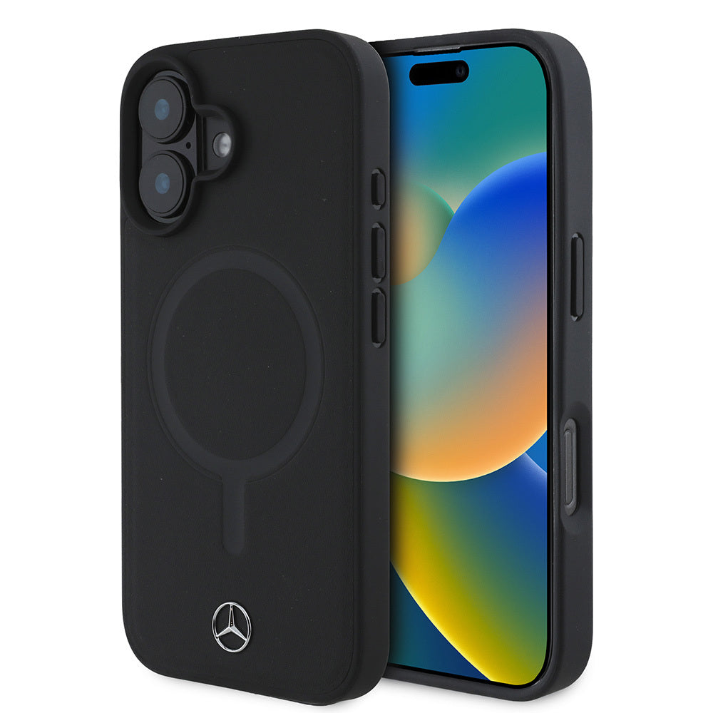 iPhone 16 Plus Kılıf Mercedes Benz Magsafe Şarj Özellikli Yumuşak Deri Orjinal Lisanslı Kılıf Siyah