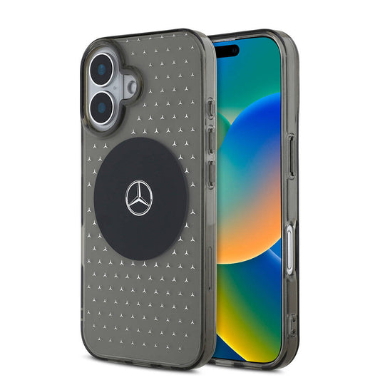 iPhone 16 Plus Kılıf Mercedes Benz Orjinal Lisanslı Magsafe Şarj Özellikli Yıldız Desenli Transparan Kılıf Siyah