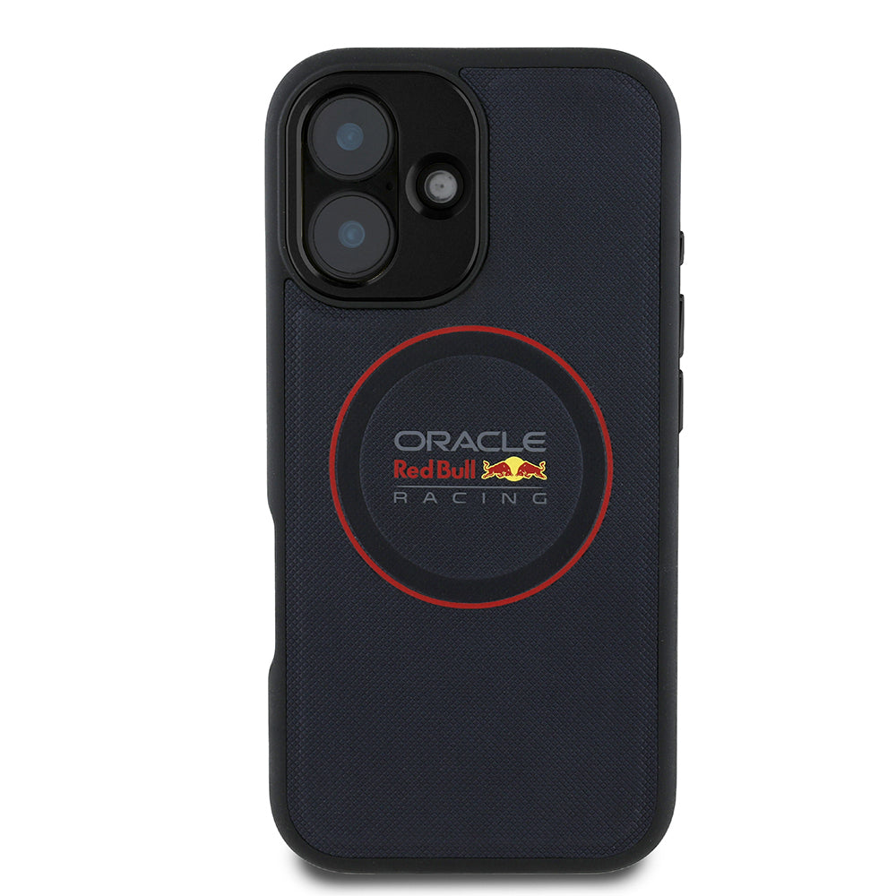 Apple iPhone 16 Plus Kılıf Redbull Orjinal Lisanslı M-safe Şarj Özellikli Kırmızı Halka ve Logo Kabartmalı PU Deri Kapak