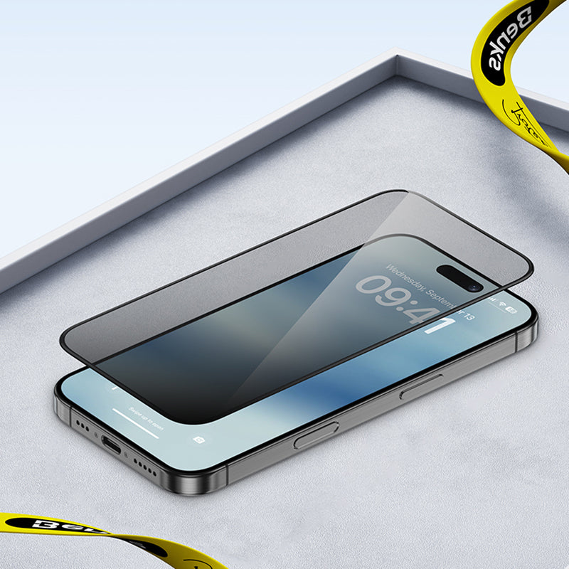 iPhone 16 Pro Benks Ultra İnce Kenarlı Privacy Hayalet Ekran Koruyucu + Kolay Uygulama Aparatlı Siyah