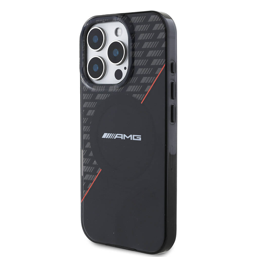 iPhone 16 Pro Kılıf AMG Orjinal Lisanslı Magsafe Şarj Özellikli Çift Katmanlı Kırmızı Çapraz Çizgili Kılıf Siyah-Kırmızı
