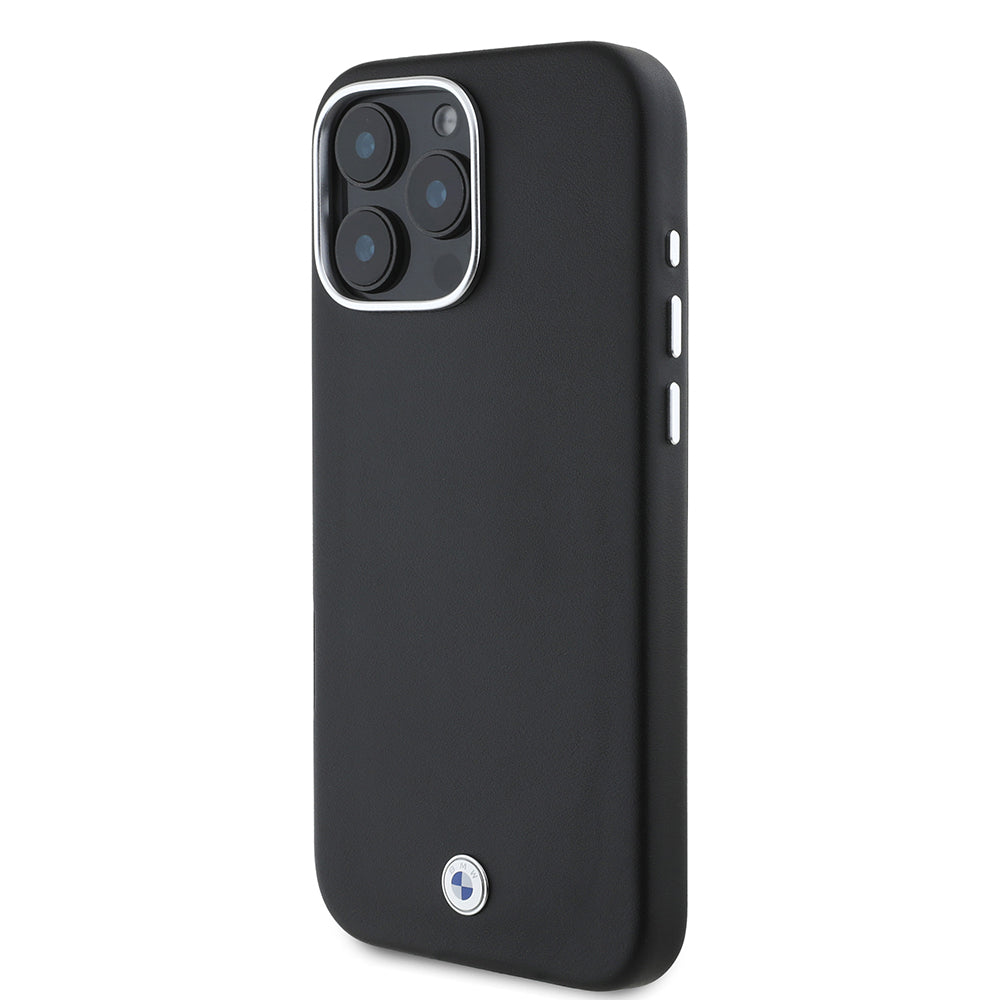 iPhone 16 Pro Kılıf BMW Orjinal Lisanslı Magsafe Şarj Özellikli Metal Logolu Tam Kaplama Deri Kılıf Lacivert