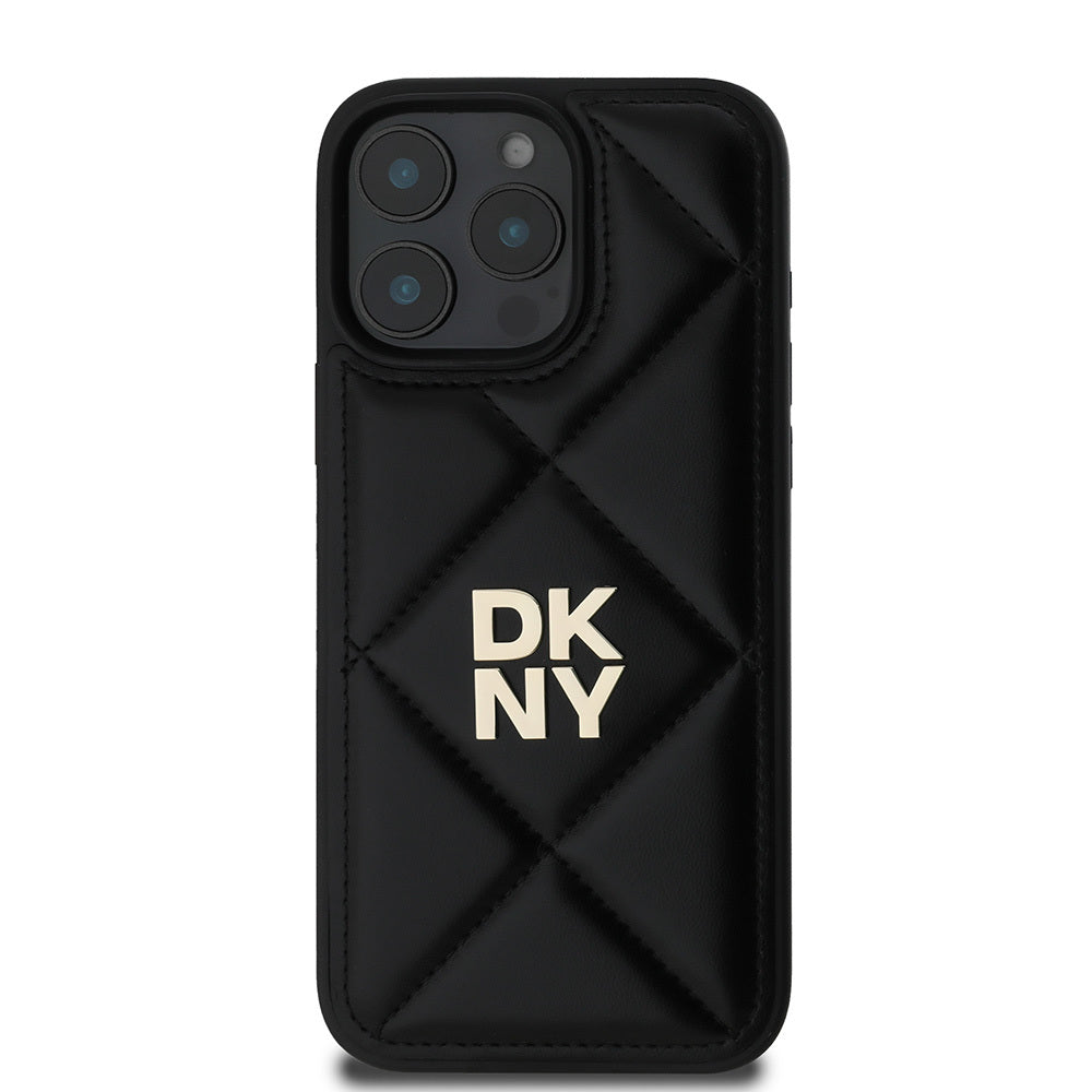 iPhone 16 Pro Kılıf DKNY Orjinal Lisanslı Kapitone Tasarımlı Metal Logolu Deri Kılıf Bej