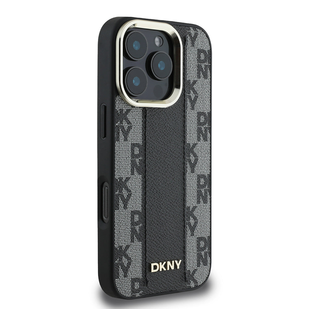 iPhone 16 Pro Kılıf DKNY Orjinal Lisanslı Magsafe Şarj Özellikli 3D Yazılı Checkered Pattern Kılıf Siyah