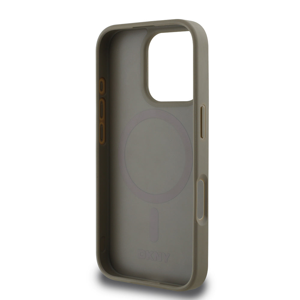Apple iPhone 16 Pro Kılıf DKNY Orjinal Lisanslı M-safe Şarj Özellikli 3D Yazılı Grid Pattern Kapak Gri