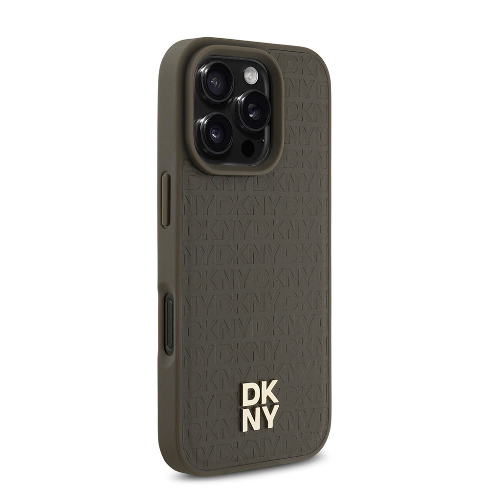 iPhone 16 Pro Kılıf DKNY Orjinal Lisanslı Magsafe Şarj Özellikli 3D Yazılı Repeat Pattern Kılıf Siyah