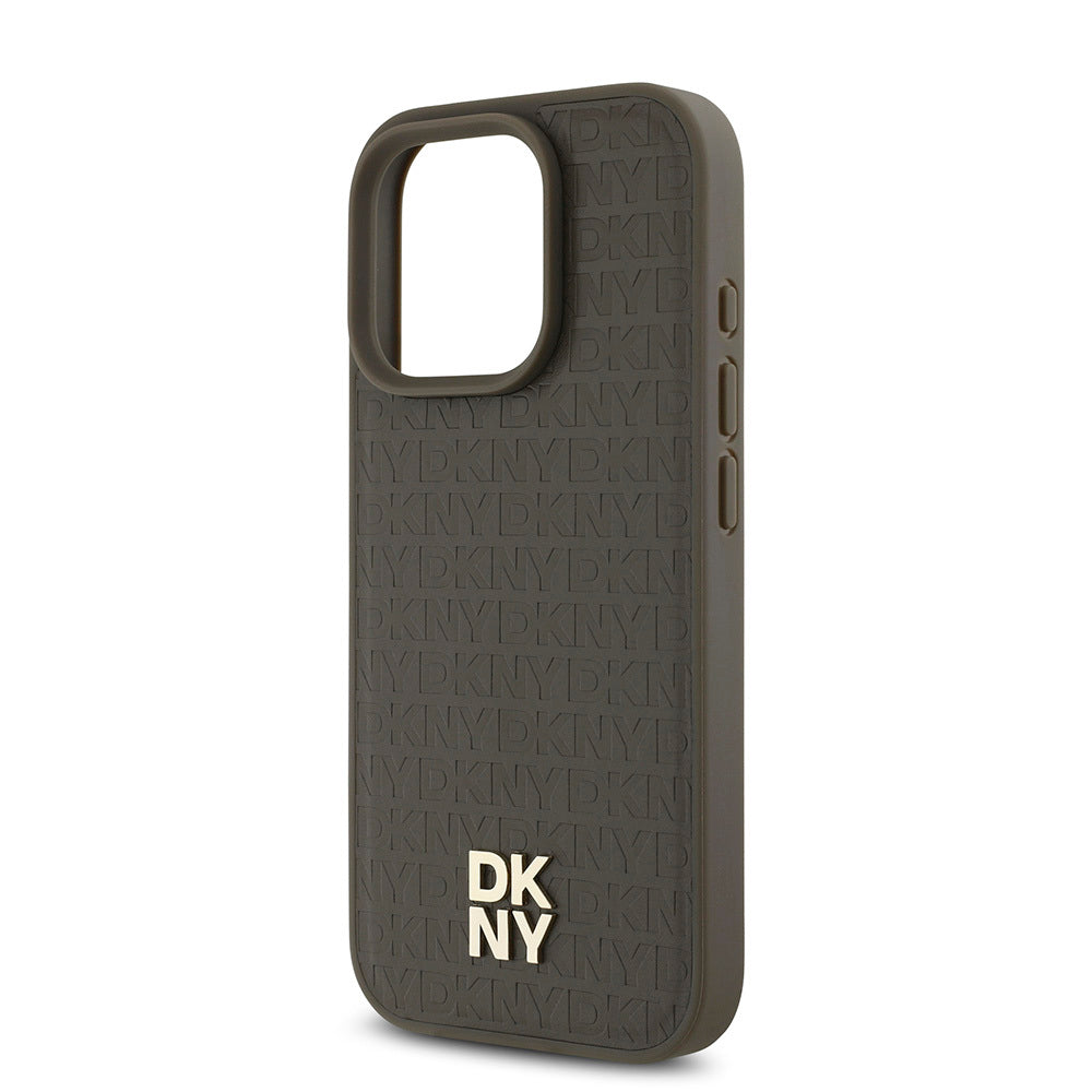 iPhone 16 Pro Kılıf DKNY Orjinal Lisanslı Magsafe Şarj Özellikli 3D Yazılı Repeat Pattern Kılıf Siyah