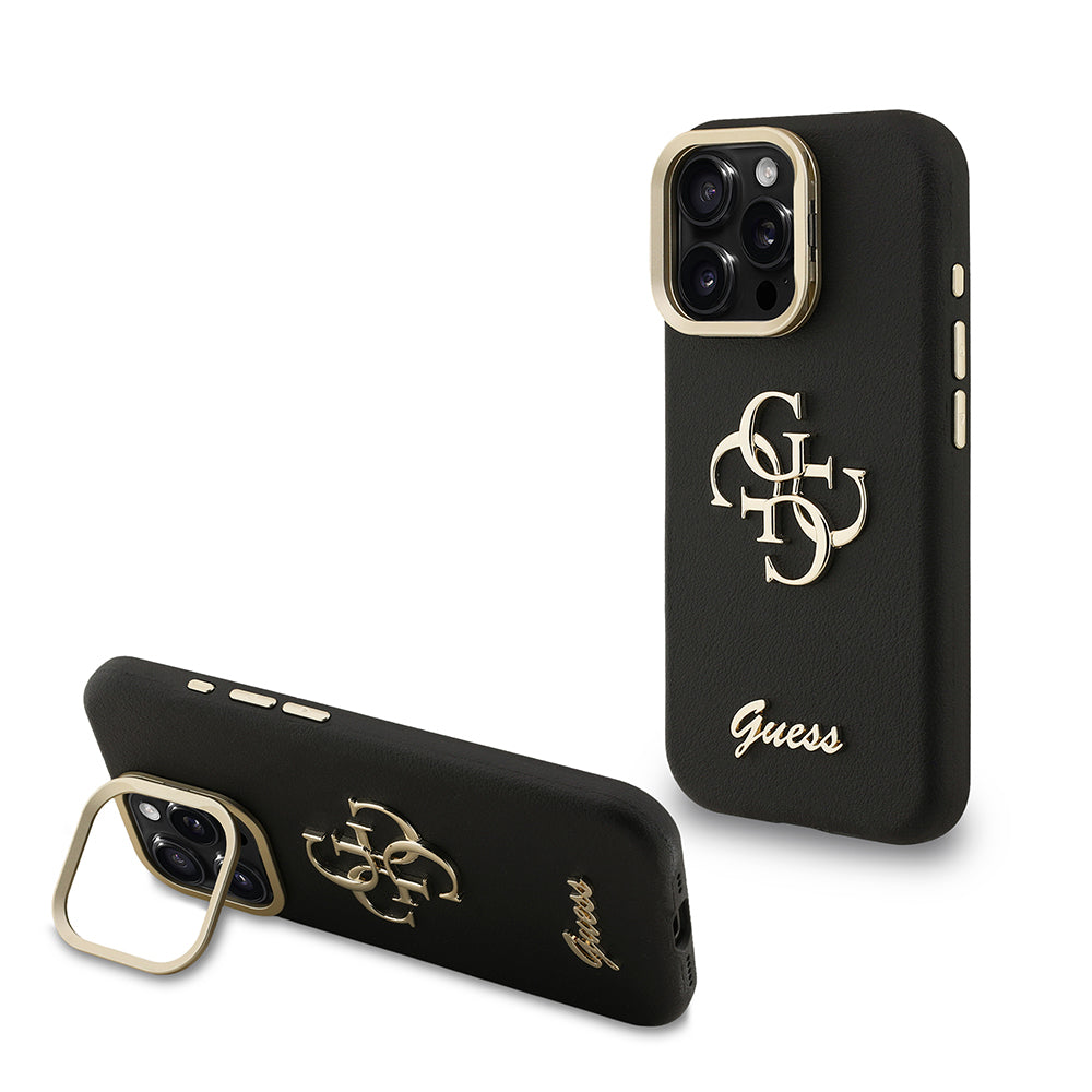 Apple iPhone 16 Pro Kılıf Guess Orjinal Lisanslı Grained Yazı Logolu Kamera Standlı Kapak Pembe