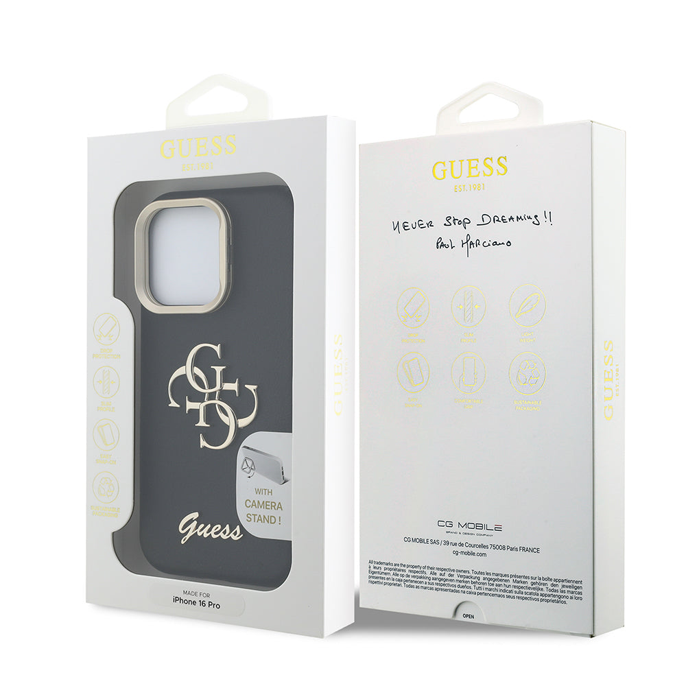 Apple iPhone 16 Pro Kılıf Guess Orjinal Lisanslı Grained Yazı Logolu Kamera Standlı Kapak Pembe