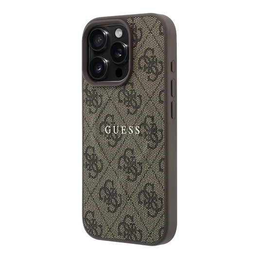 Apple iPhone 16 Pro Kılıf Guess Orjinal Lisanslı M-safe Kabartmalı 4G Desenli Yazı Logolu Kapak
