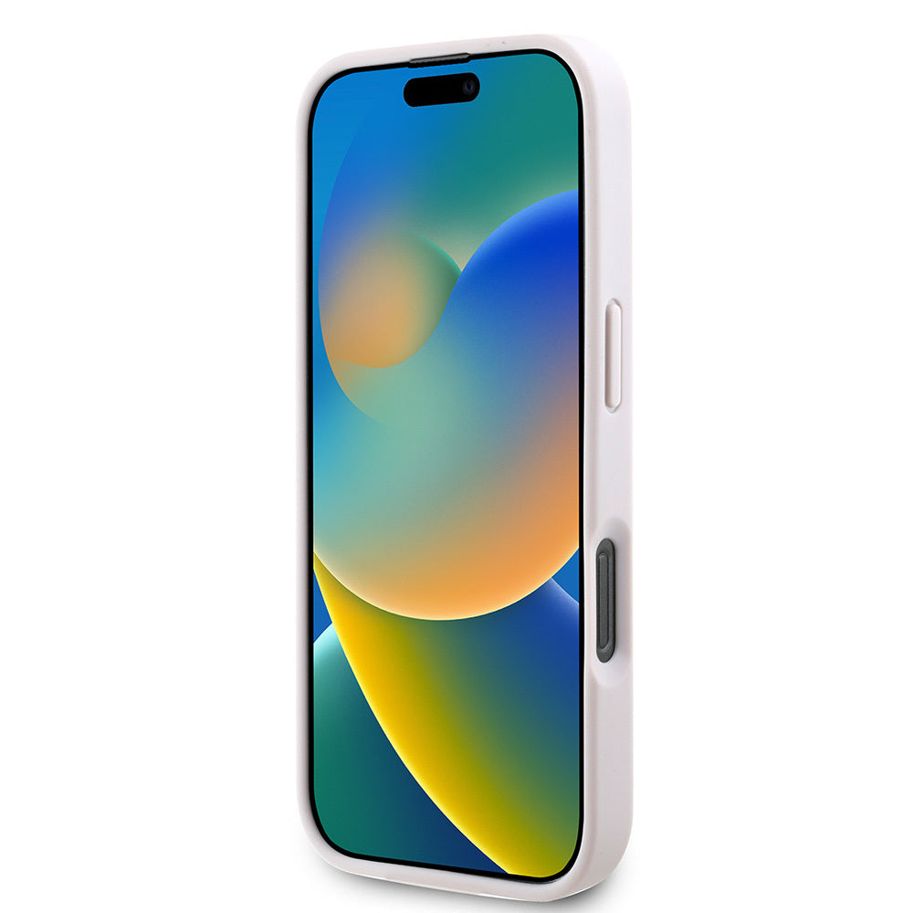 Apple iPhone 16 Pro Kılıf Guess Orjinal Lisanslı PU Deri Taşlı Üçgen Logo 4G Desenli Strass Kapak Kahverengi