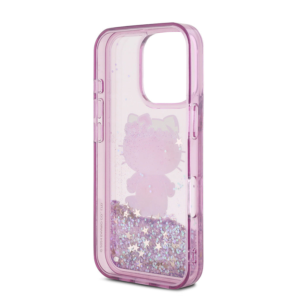 iPhone 16 Pro Kılıf Hello Kitty Orjinal Lisanslı Sıvılı Simli 50. Yıldönümü Partisi Kılıf Mor
