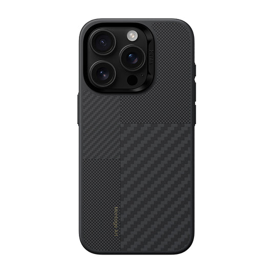 Apple iPhone 16 Pro Kılıf Karbon Fiber M-safe Şarj Özellikli Kamera Kontrol Butonlu Benks Hybrid ArmorPro Montage Kevlar Kapak Siyah